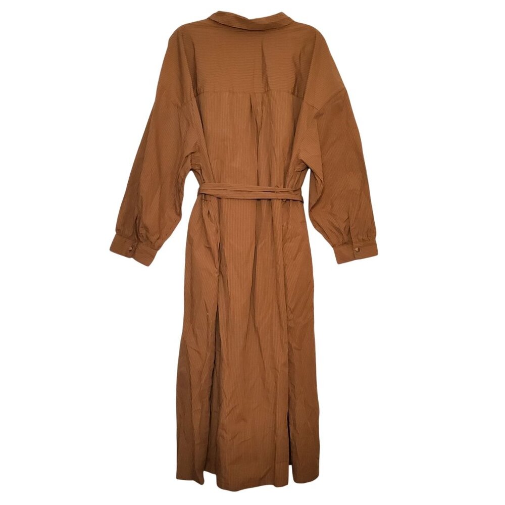 Future Collective Brown Belted Button-Down Maxi Shirt Dress 2X Long Sleeve Strip - Picture 3 of 9